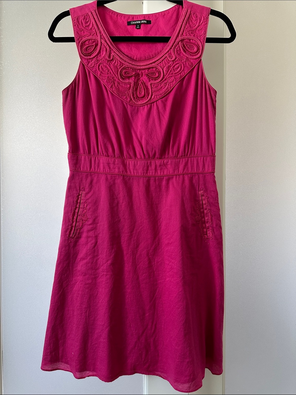 Gianni Bini Hot Pink Sleeveless Embroidered Scoop Dress